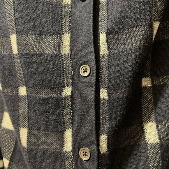 Banana Republic Women Sweater Large Blue Check Back Button Crew Neck Lightweight - Picture 4 of 6